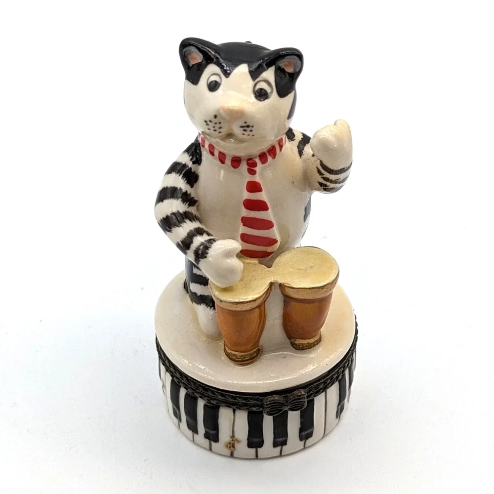 Bongo Playing Cat Hinged Trinket Box with Trinkets by Direct Connection Industry